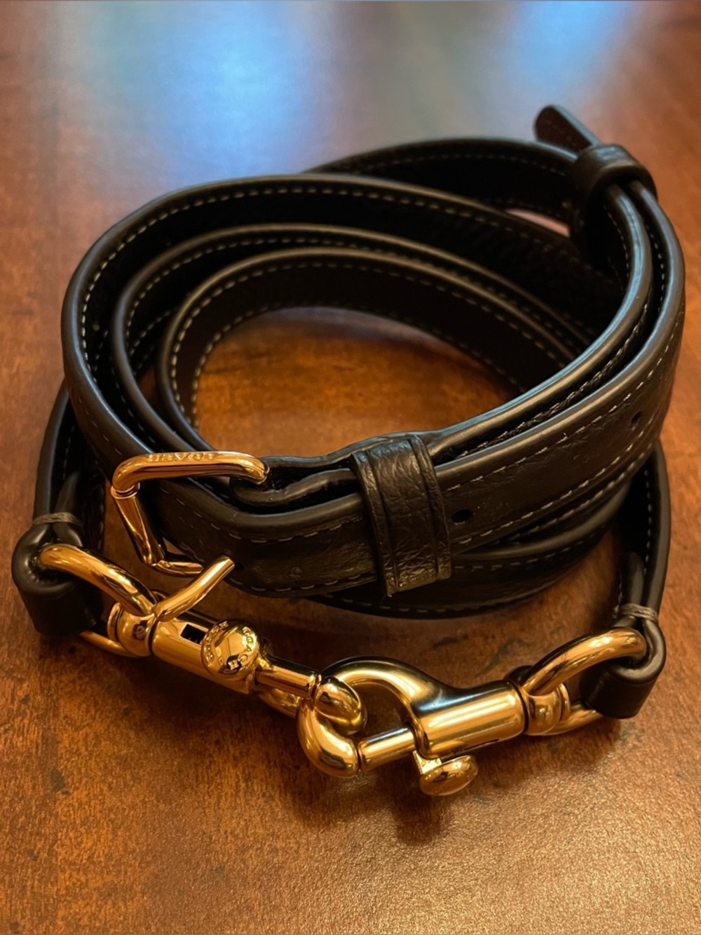 EUC Coach Black Pebble Leather Crossbody Strap - Gold Hardware